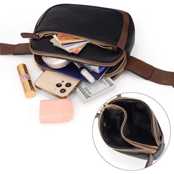 Crossbody Bag Trendy Fashion Black Brown - Picture 3 of 6